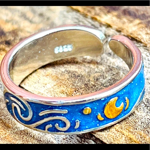 Jewelry - 925 Sterling Silver Van Gogh Starry Night Resizable Ring, Size 6 1/2.